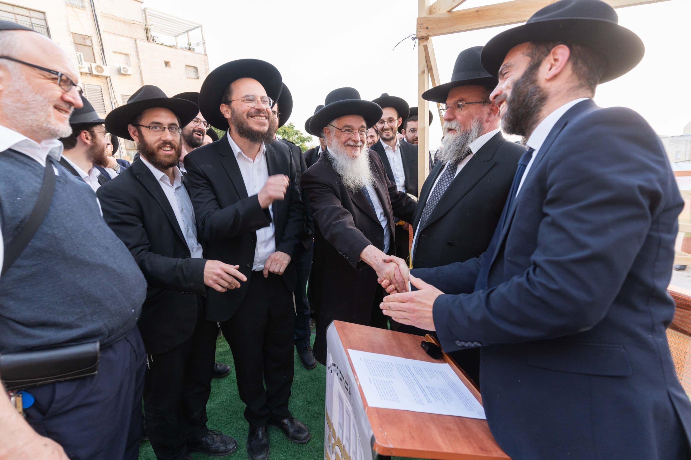 Rabbonim at the cornerstone laying